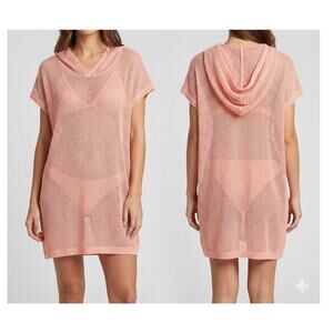 Zara Womens XL Pale Pink Peach Fishnet Hooded Cover Up